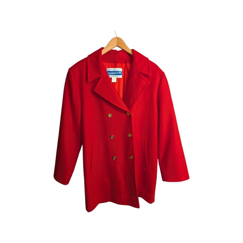 Vintage Pendleton Size 14 Red Virgin Wool Blazer Double Breasted Nautical Anchor